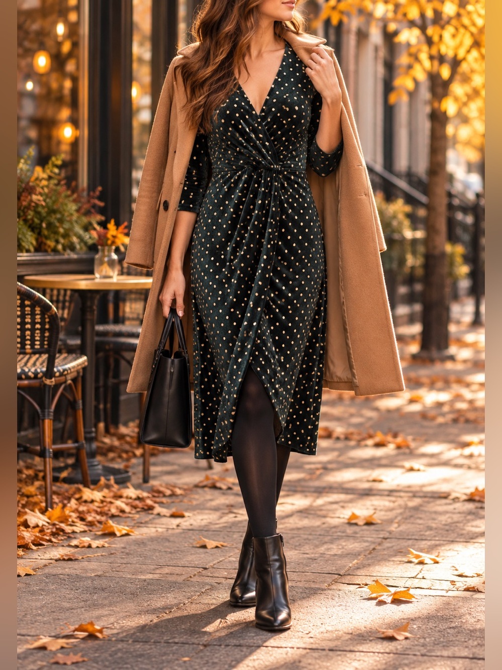 Zara Green Velvet Gold Polka Dot Wrap Dress – Size M
